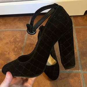 Black Velvet ankle strap pumps